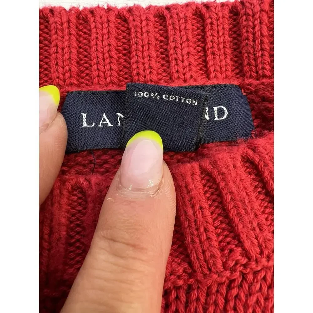 Lands' End Mens‎ Red 100% Cotton Crew Neck Heavyweight Drifter Sweater L Preppy